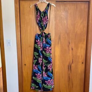 Tropical Floral Maxi Dress Sleeveless Criss Cross Cut Out Bright Colorful Fairy